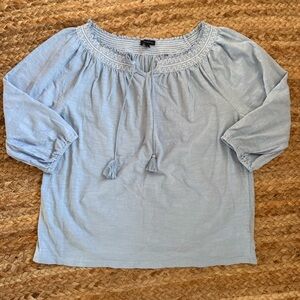 Talbots Medium Light Blue 100% Cotton 3/4 Sleeve Peasant Blouse Top
